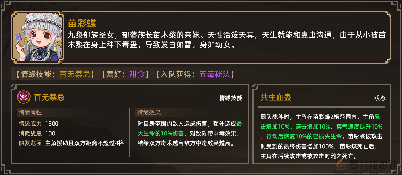 《大侠立志传》苗彩蝶结缘攻略(图2)